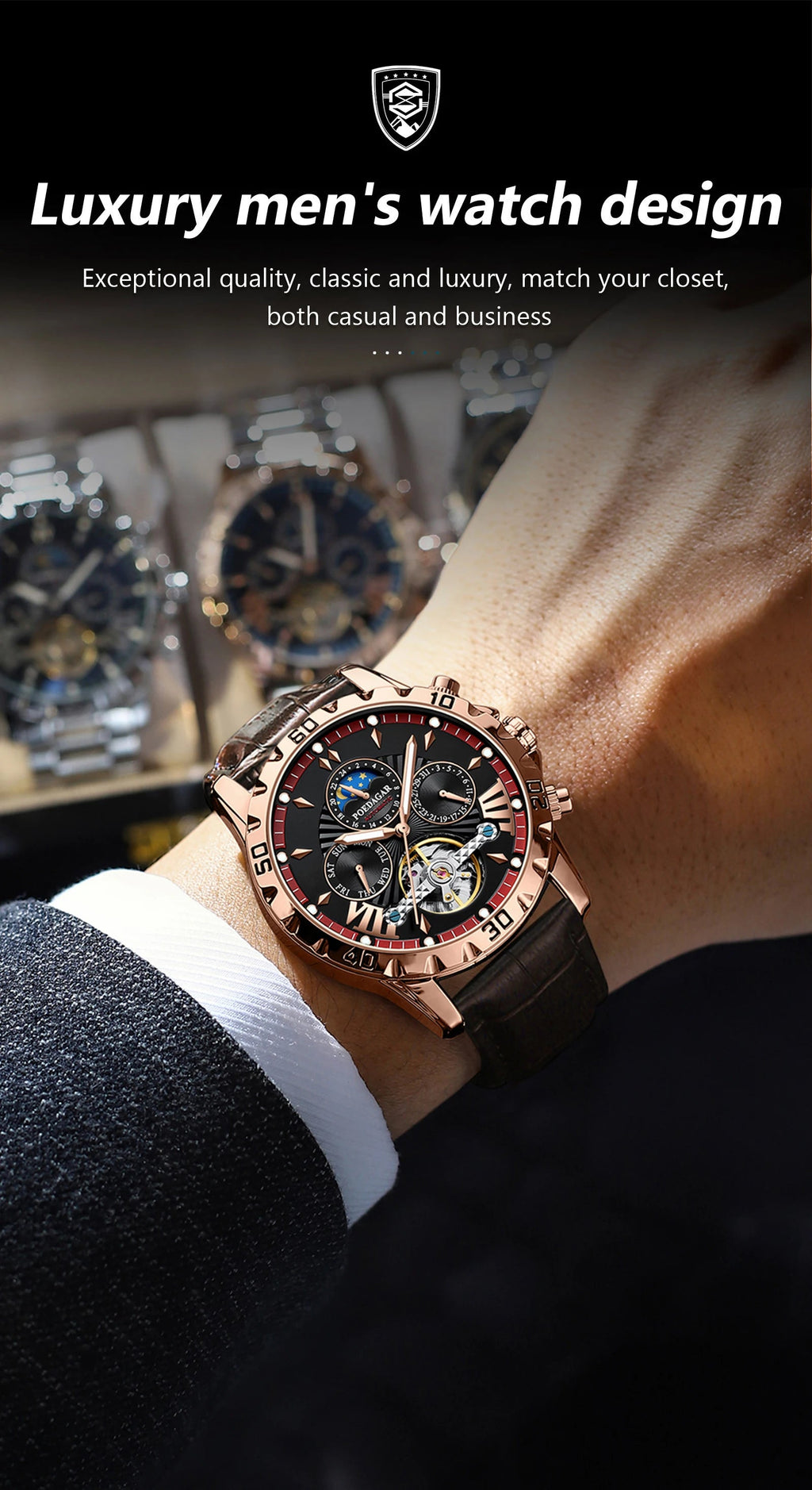POEDAGAR Luxury Automatic Wristwatch Waterproof Multi Shop24