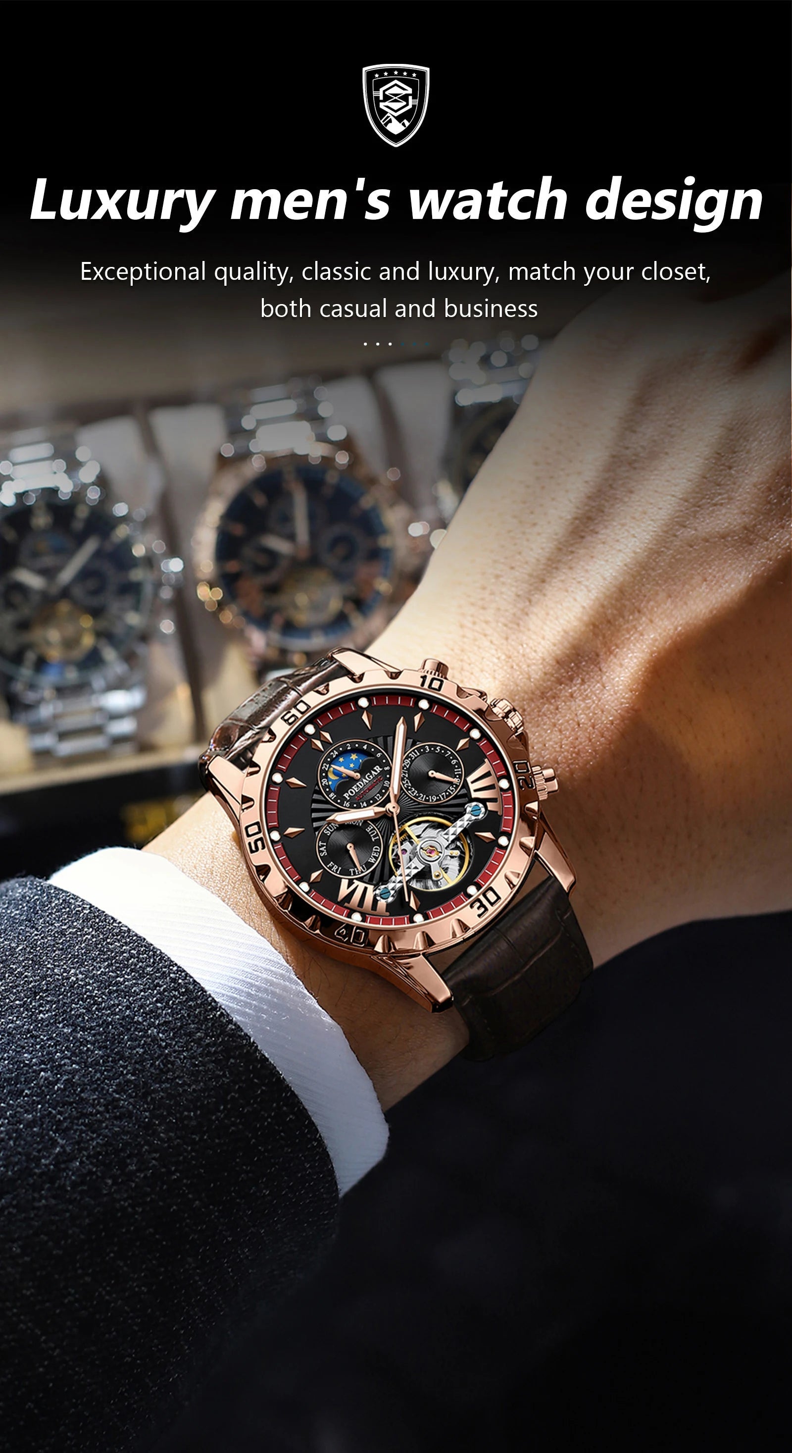 POEDAGAR Luxury Automatic Wristwatch Waterproof Multi Shop24