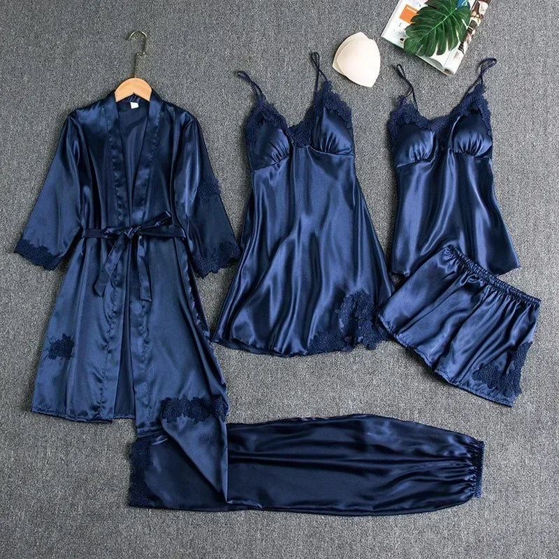 5-piece Set of Women's Sleepwear Sexy Silk Nightgown - Multi Shop24