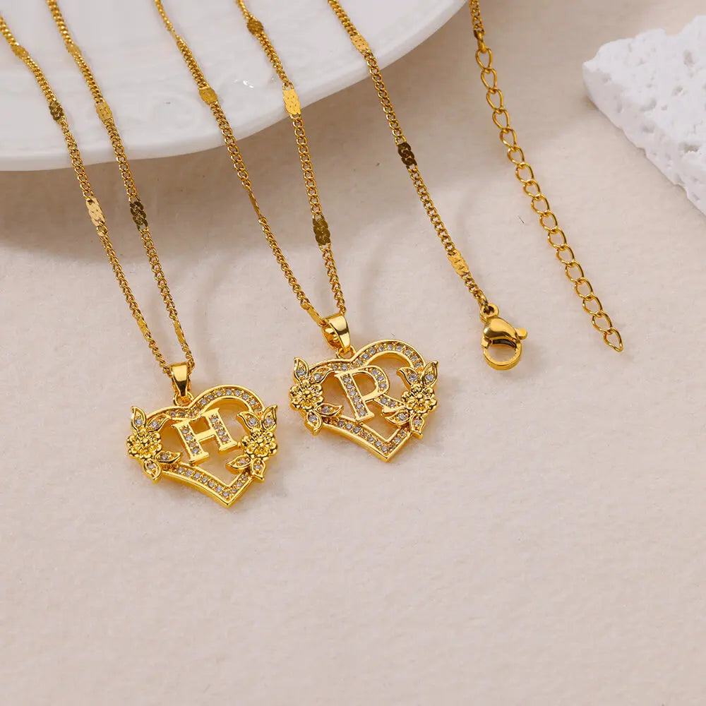 Heart Initial Letter Necklaces For Women Gold Color Stainless Steel Chain A-Z Alphabet Pendant Necklace Birthday Jewelry Gift - Multi Shop24