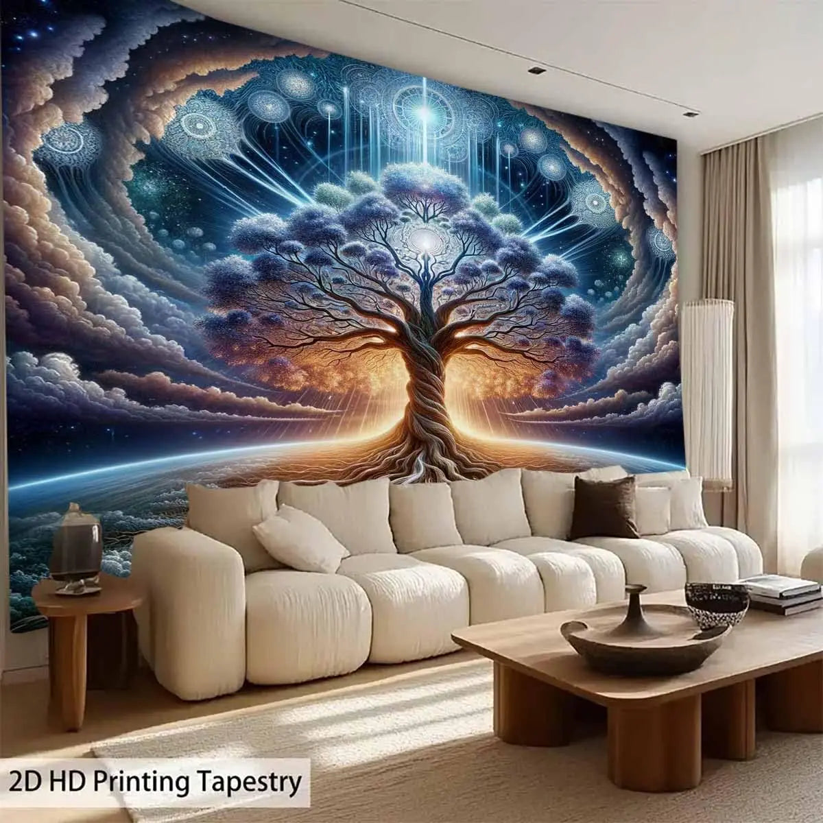 Tree Of Life Earth Tapestry Grey and Blue Galaxy Star Multi Shop24