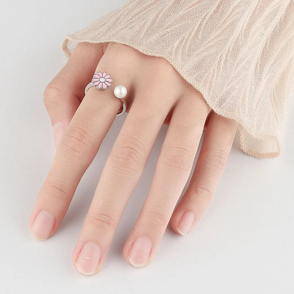 VENTFILLE 925 Sterling Silver Sunflower Diamond Zircon Rotatable Ring For Women