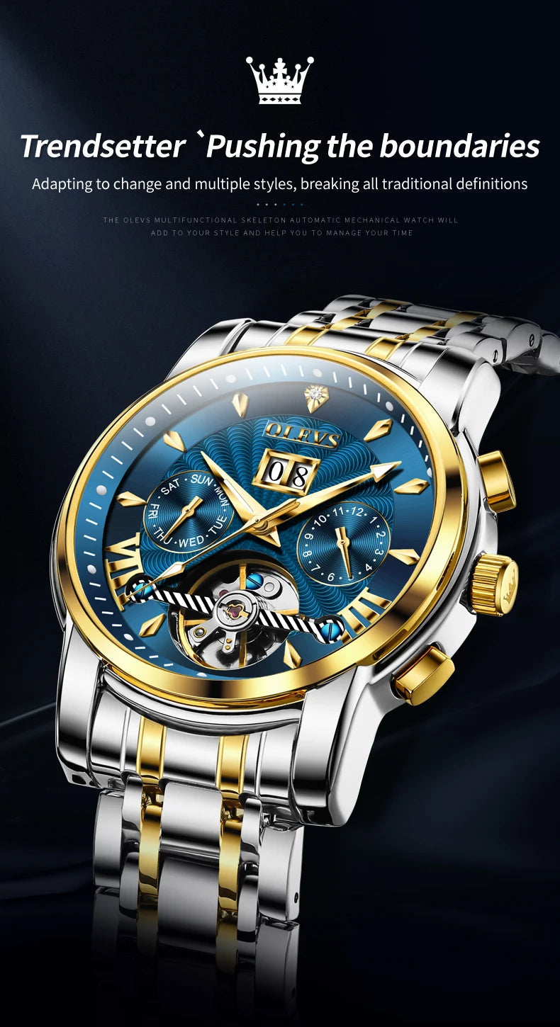 OLEVS Automatic Watch for Men Top Original Luxury Skeleton Multi Shop24