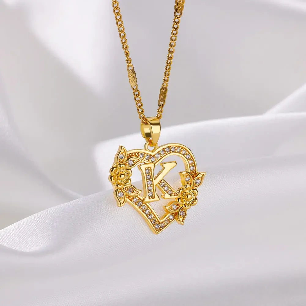 Heart Initial Letter Necklaces For Women Gold Color Stainless Steel Chain A-Z Alphabet Pendant Necklace Birthday Jewelry Gift - Multi Shop24