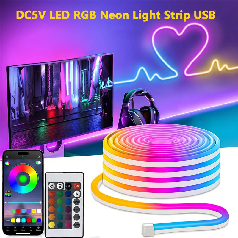 RGB Flexible LED Strip Lights USB Neon Rope Lights Remote App Control Music Sync Color Multi Shop24