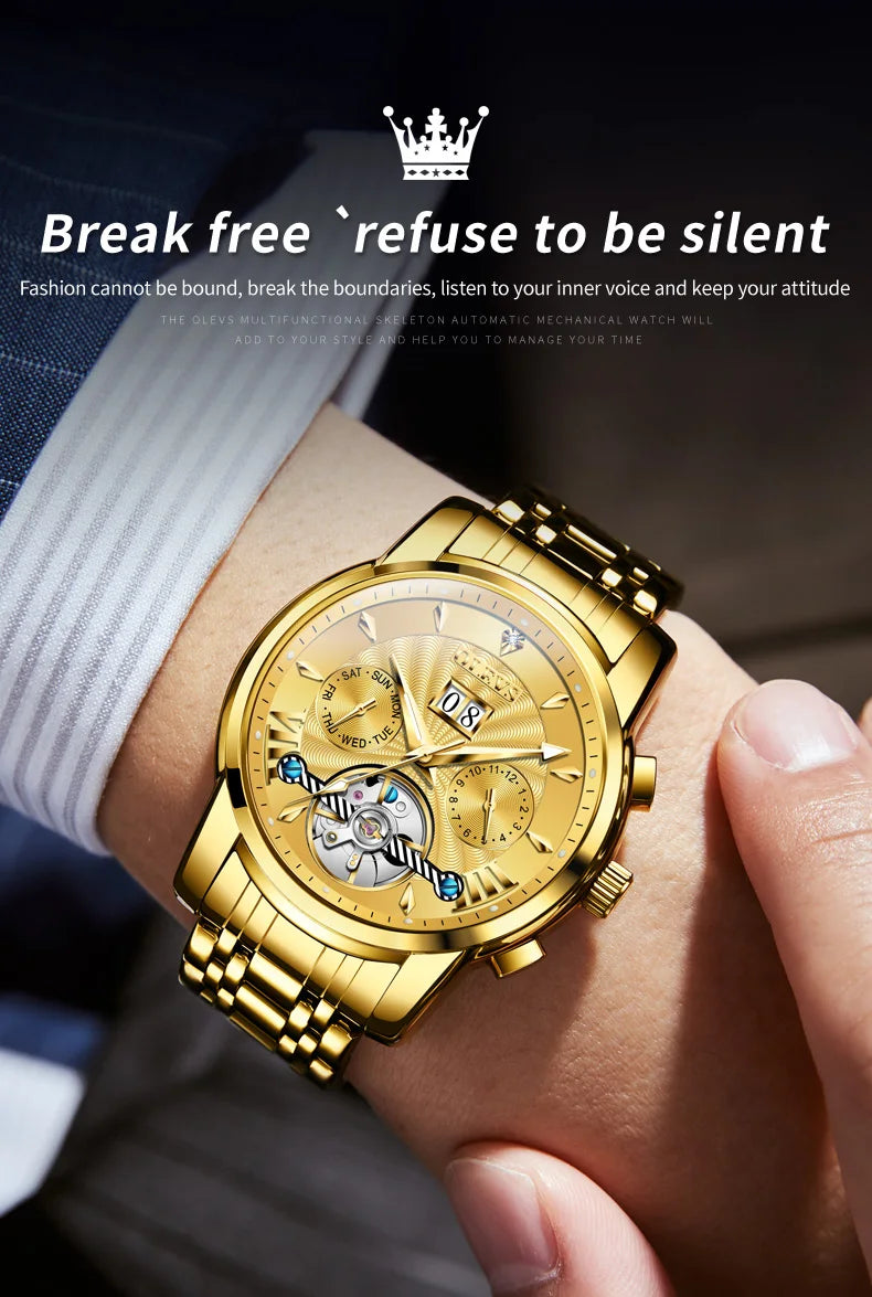 OLEVS Automatic Watch for Men Top Original Luxury Skeleton Multi Shop24