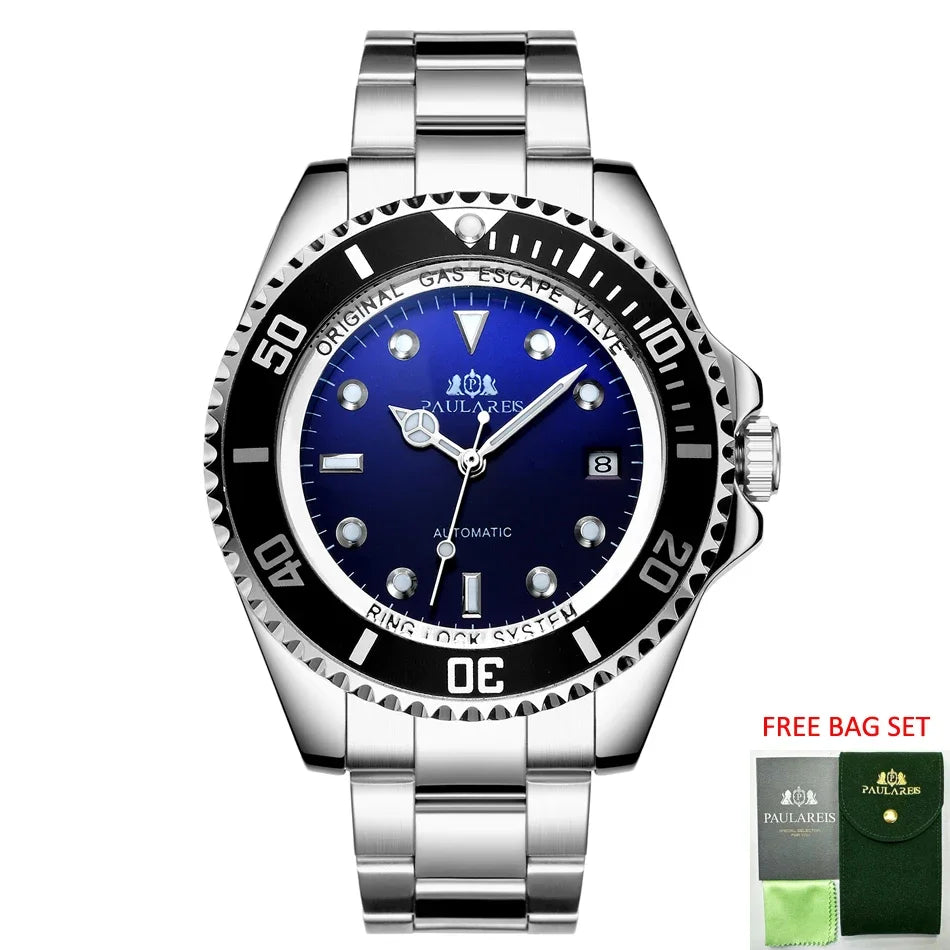 Automatic Men Watch Mechanical Self Wind Movement Stainless Steel Gold Multi Shop24