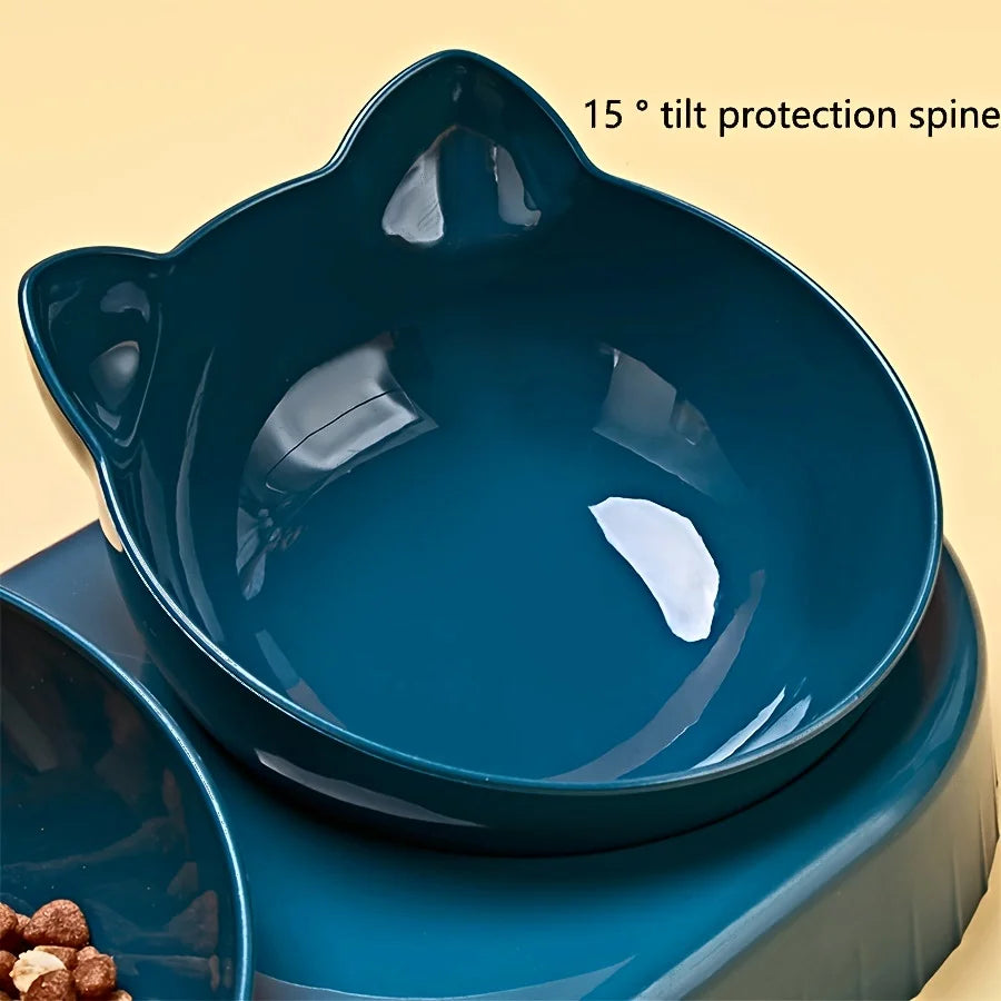 Pet Bowls With Water Feeder, 3 In 1 Ear Design Tilted Cat Water And Food Bowl Set Multi Shop24