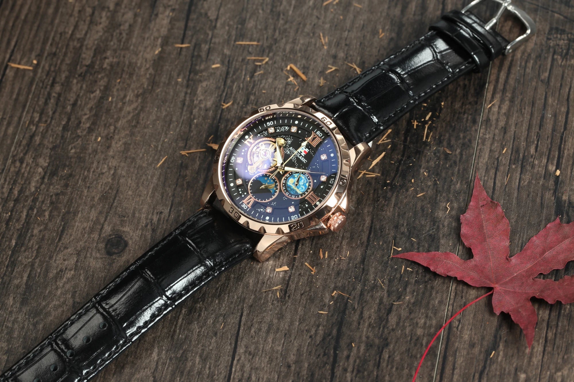 Tourbillon Skeleton Mechanical Watches Starry Sky Moon Phase Diamond Multi Shop24