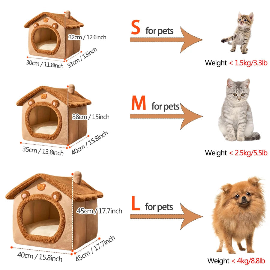 Foldable Pet House Removable Washable Cat House Puppy Cave Sofa Pet Bed House for Extra Small Dogs and Small and Medium Cats MultiShop24