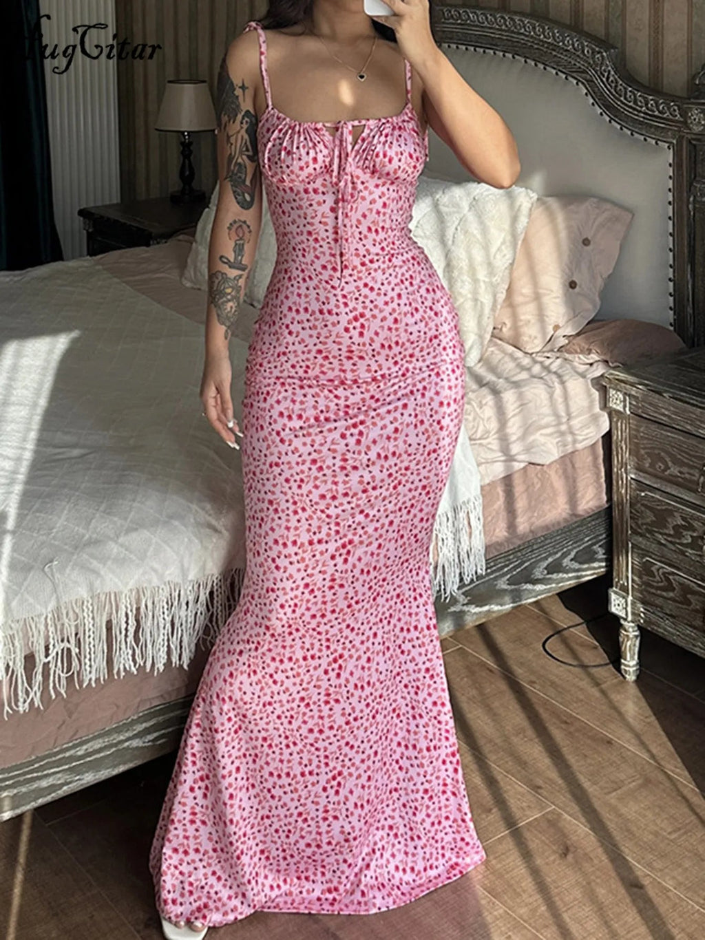 Hugcitar Women Elegant Floral Beach Vacation Bodycon Streetwear Long Dress 2023 Summer Clothes Wholesale Items For Business MultiShop24