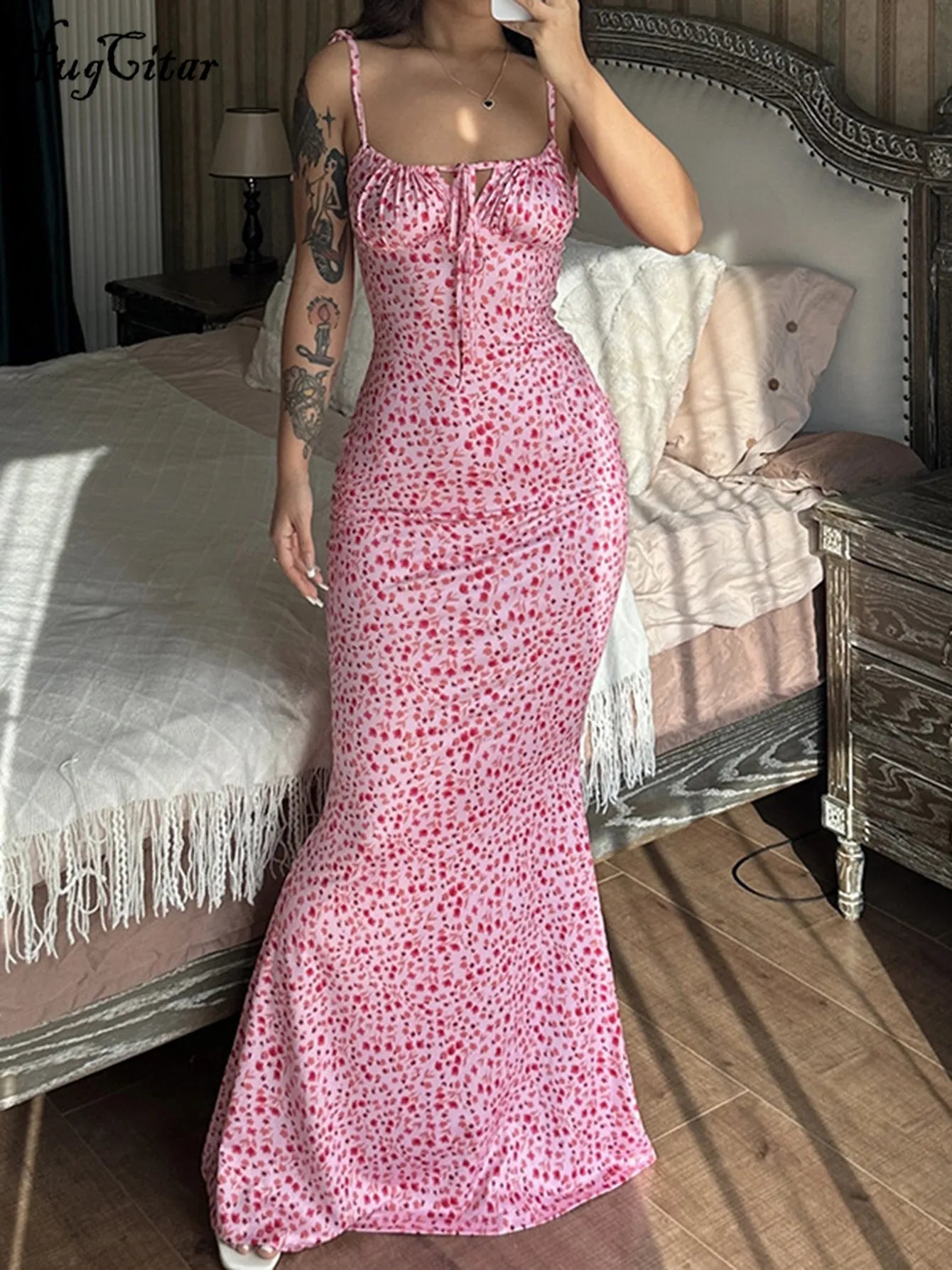 Hugcitar Women Elegant Floral Beach Vacation Bodycon Streetwear Long Dress 2023 Summer Clothes Wholesale Items For Business MultiShop24