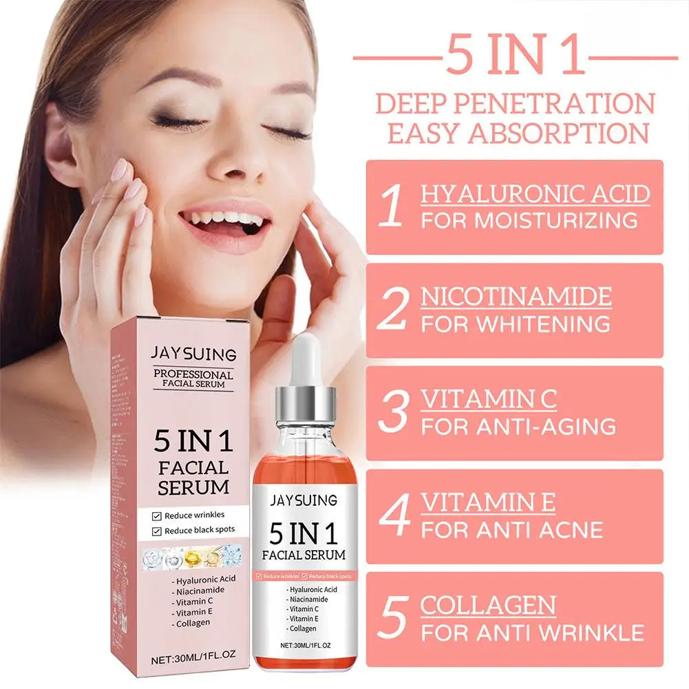 5 In 1 Fade fine lines Firming Face Serum Moisturizing brightning Vitamin C Hyaluronic
