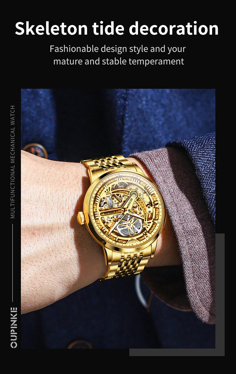 OUPINKE 3173 Original Leather Strap Automatic Hollow Mechanical Wristwatch for Men Multi Shop24