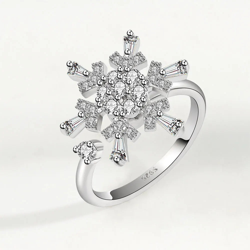 VENTFILLE 925 Sterling Silver Sunflower Diamond Zircon Rotatable Ring For Women