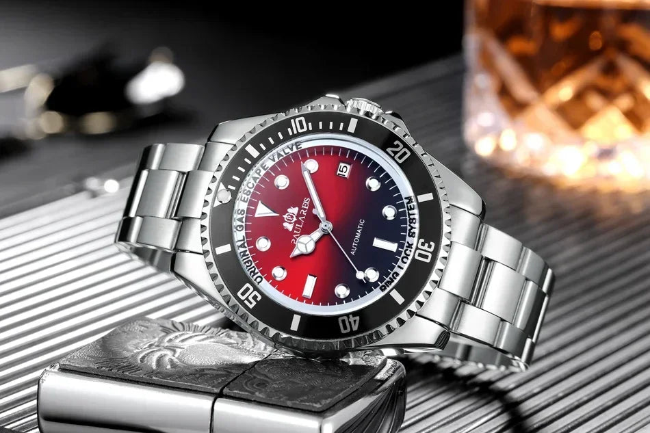 Automatic Men Watch Mechanical Self Wind Movement Stainless Steel Gold Multi Shop24