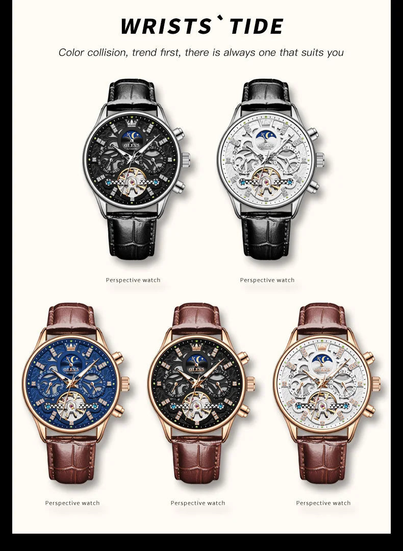 OLEVS 6658 Mens Watch Business Leather Strap Reloj Multi Shop24