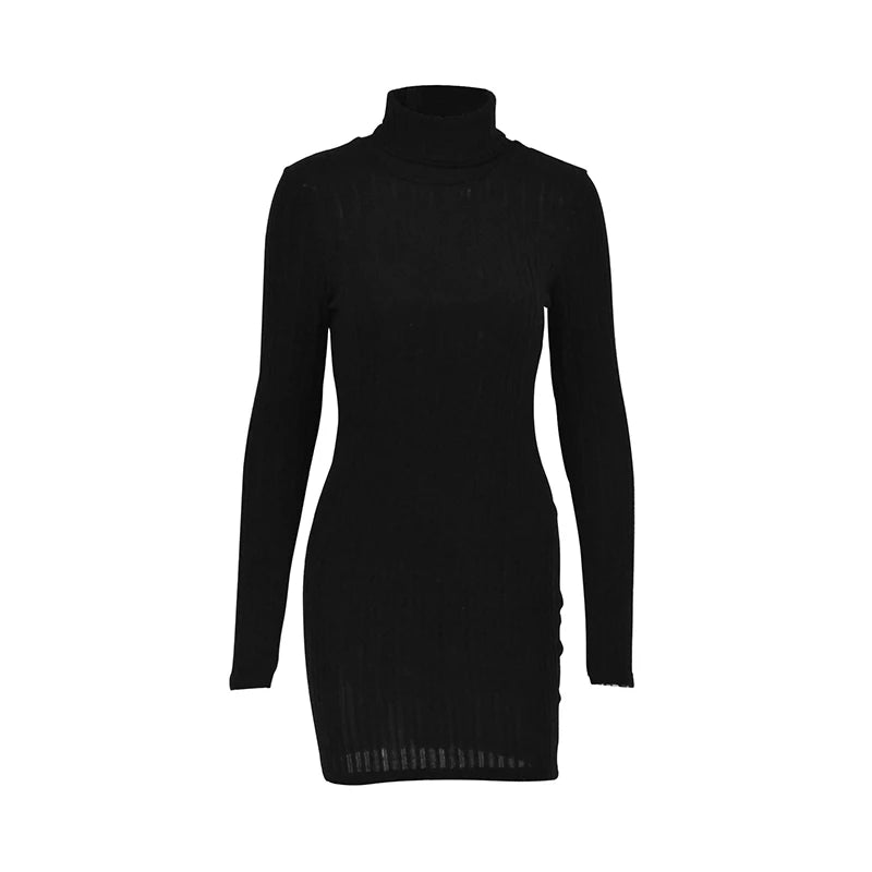 Women Dresses Elegant Party Autumn Winter New Turtleneck Long Sleeves Sexy Sheath Mini Dresses Bodycon Club Knitted Dress - Multi Shop24