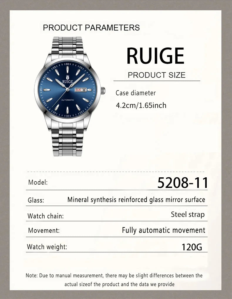 RUIGE Weekly Calendar Men's Fully Automatic Mechanical Watch Multi Shop24