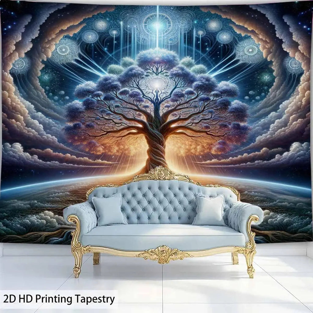 Tree Of Life Earth Tapestry Grey and Blue Galaxy Star Multi Shop24