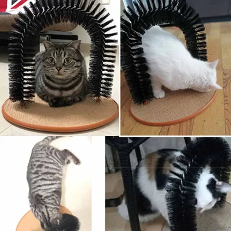 Cat Toy Arch Self Groome Pamper Feline with A Massage Grooming Rubbing Brush Multi Shop24