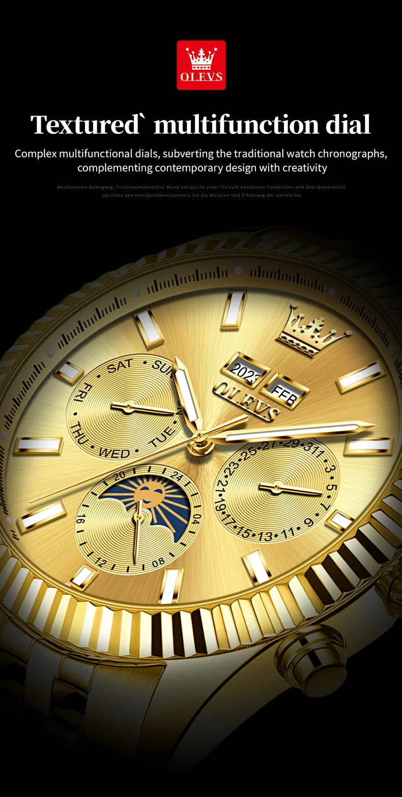 OLEVS 6688 Luxury Mens Watch Dual Calendar Automatic  30M Waterproof Luminous Top Multi Shop24