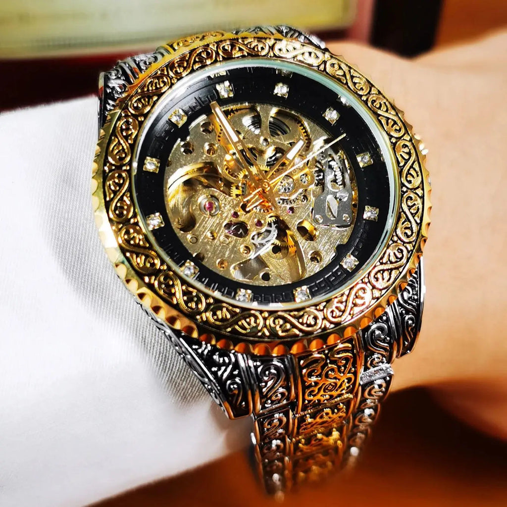WINNER Vintage Engraved Skeleton Mechanical Watch for Men Multi Shop24