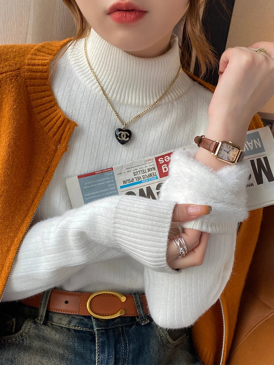 Women's Turtleneck Sweater Winter 2026 Retro with Velvet Lining Thickened Inner Wear Thermal Knitting Bottoming Shirt Pullovers MultiShop24