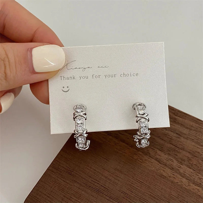 Vintage CC Design Stud Earrings for Women Korean Fashion X Cross Zircon Earring Engagement Jewelry Gifts Wholesale - Multi Shop24
