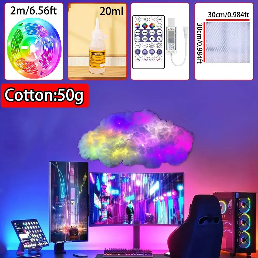 3D Big Cloud Lightning Light 360 Degree Wireless Remote APP Music Sync Multicolor - Multi Shop24