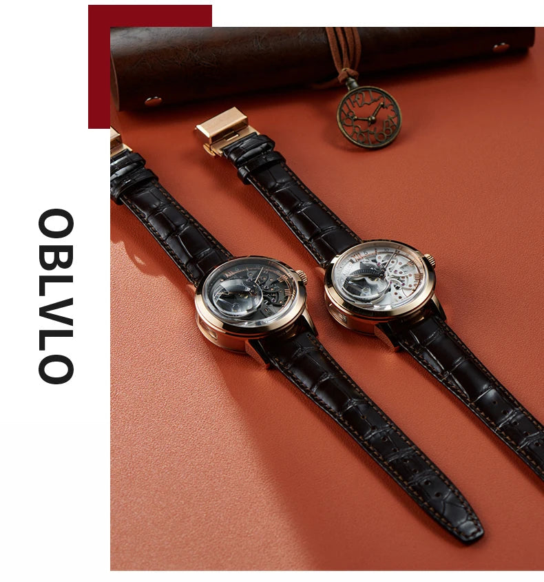 OBLVLO Luxury Retro 45mm Dial Skeleton Automatic Watches For Men Multi Shop24
