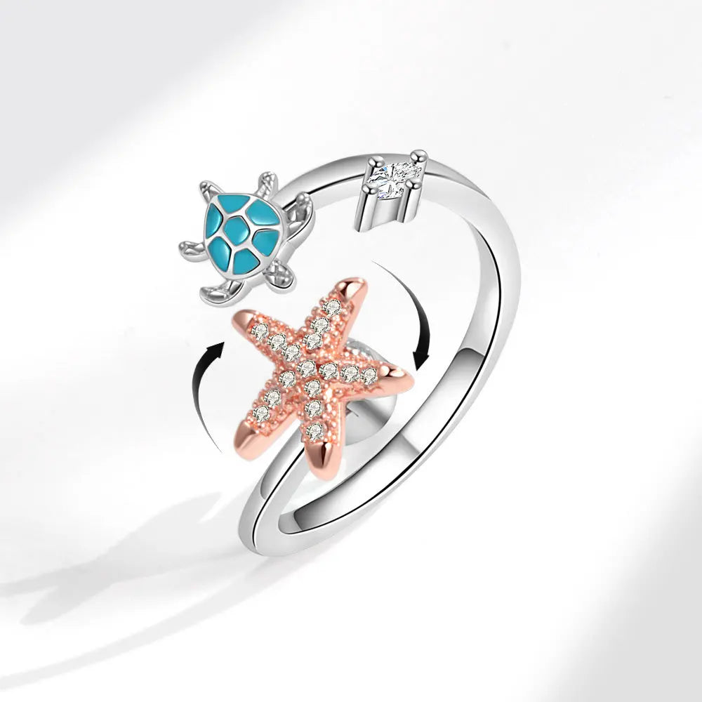 VENTFILLE 925 Sterling Silver Sunflower Diamond Zircon Rotatable Ring For Women