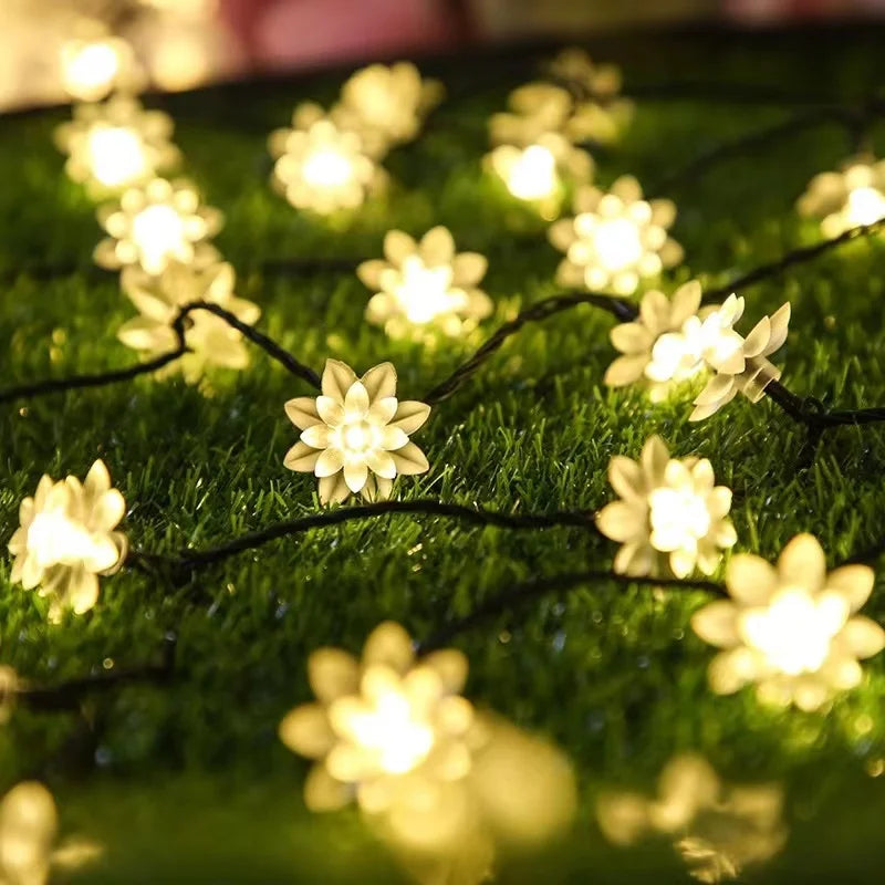 7 Colors Solar String Lights Outdoor  Lotus Flower Lamp 100/50/20LED String - Multi Shop24