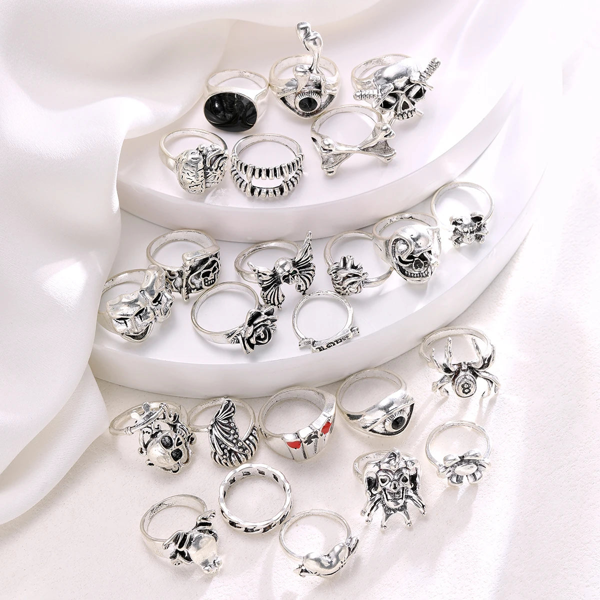 24 Pcs Gothic Skeleton Unisex Ring Set Punk Grunge Butterfly Frog Woman Man Jewelry Hip Hop Party Street Ring Accessories Gift - Multi Shop24