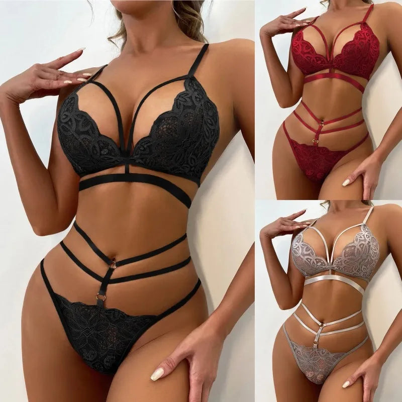 Women Sexy Lace Lingerie Fashion Wire Free Sexy Underwear Set For Women Plus Size Perspective Sexy Lingerie For Women Sleepwear MultiShop24