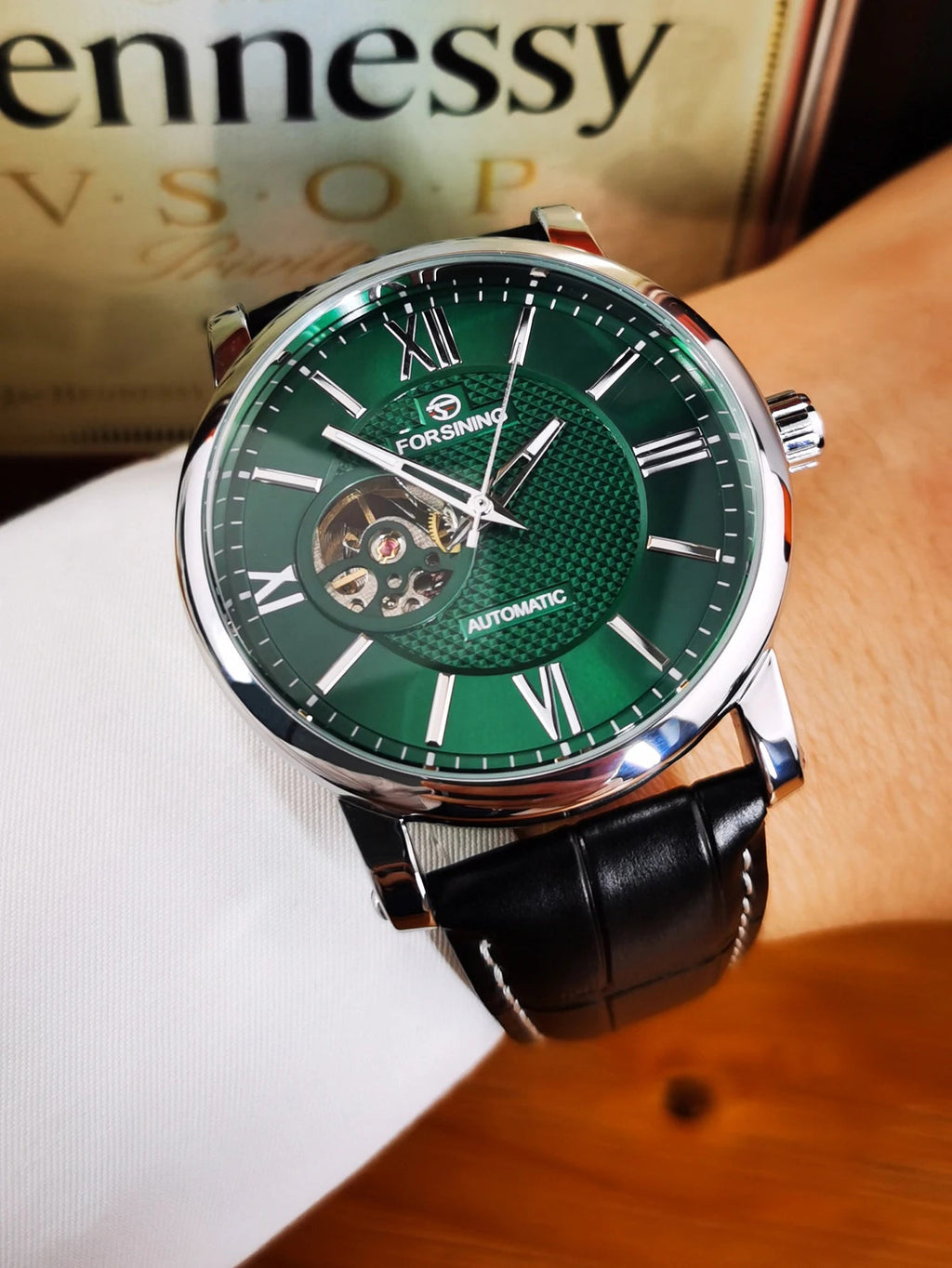 Forsining Fashion Skeleton Mechanical Watch for Men Green Multi Shop24