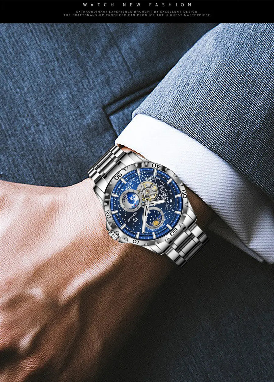 GLENAW Rotating Earth Double Second Hand WristWatch Men Automatic Multi Shop24