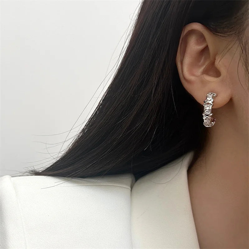 Vintage CC Design Stud Earrings for Women Korean Fashion X Cross Zircon Earring Engagement Jewelry Gifts Wholesale - Multi Shop24