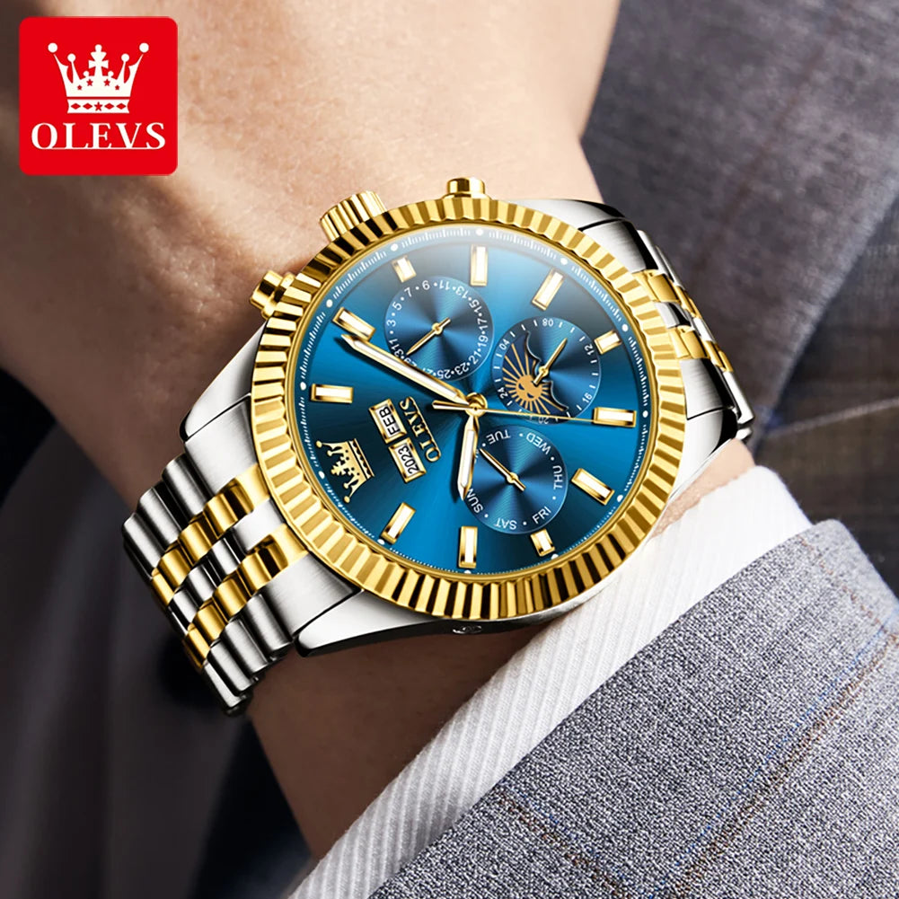 OLEVS 6688 Luxury Mens Watch Dual Calendar Automatic  30M Waterproof Luminous Top Multi Shop24