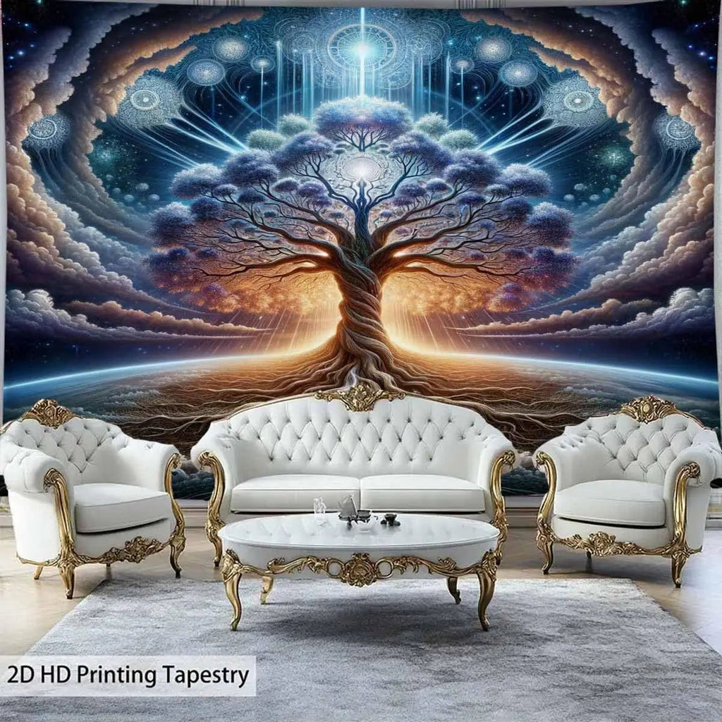 Tree Of Life Earth Tapestry Grey and Blue Galaxy Star Multi Shop24