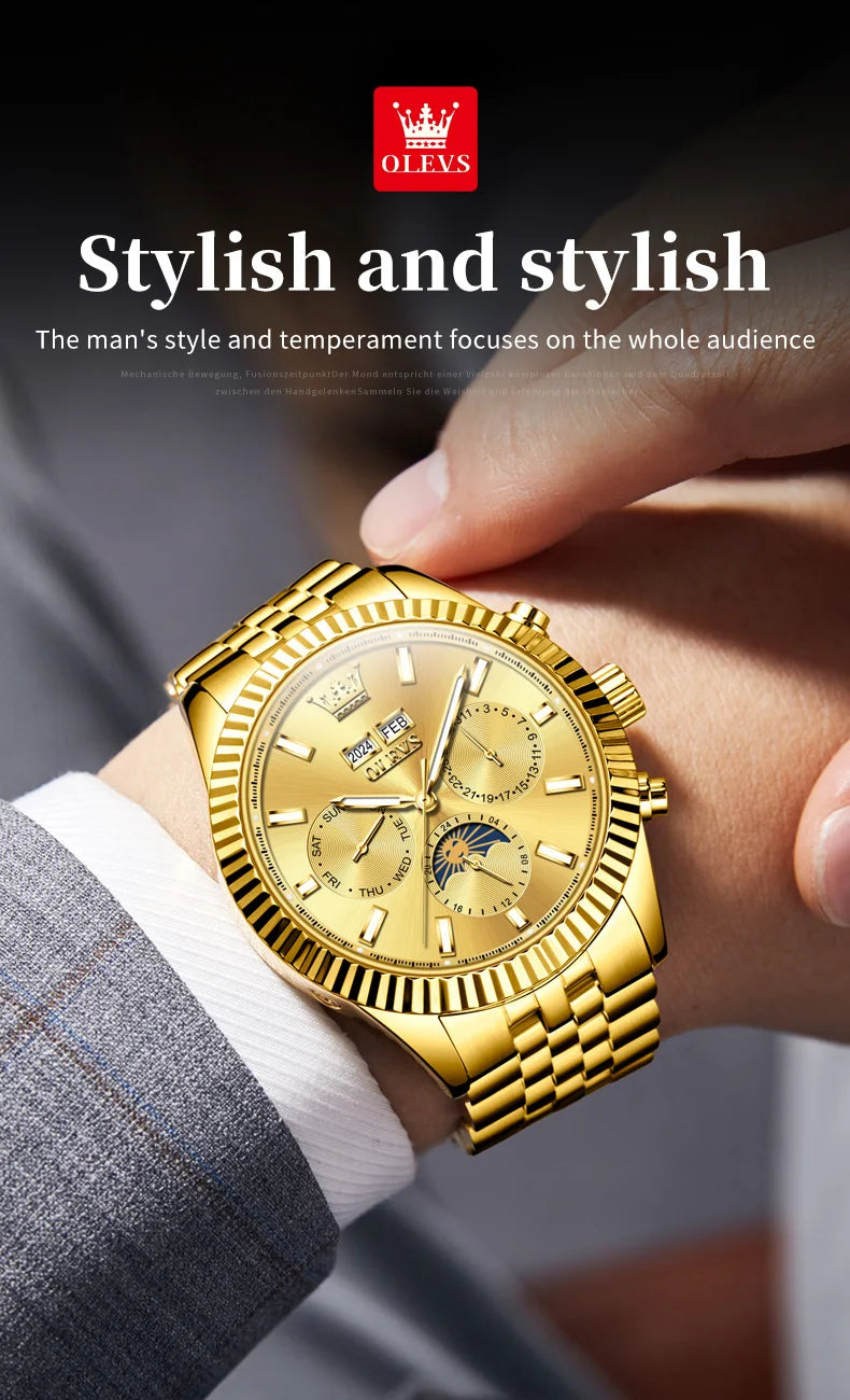 OLEVS 6688 Luxury Mens Watch Dual Calendar Automatic  30M Waterproof Luminous Top Multi Shop24