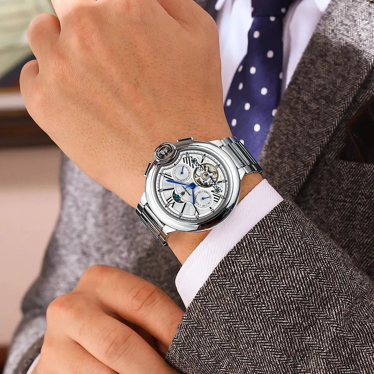 POEDAGAR Luxury Man Watch Tourbillon Date Week Stainless Steel Men Multi Shop24