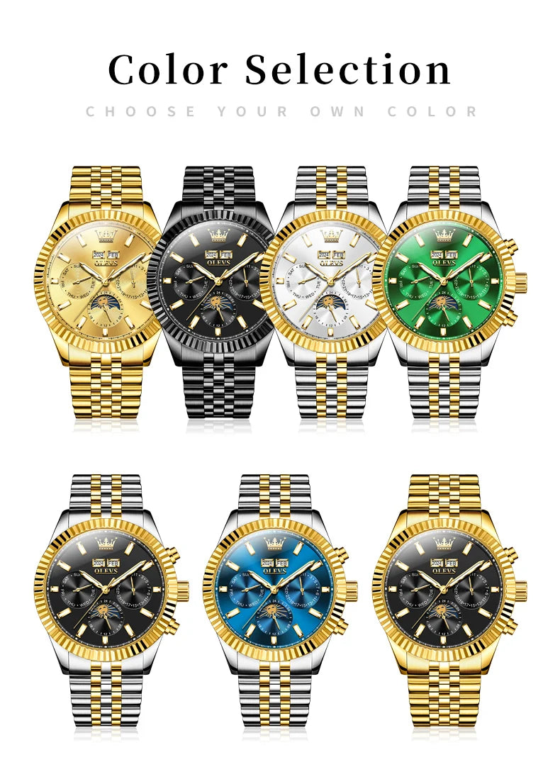 OLEVS 6688 Luxury Mens Watch Dual Calendar Automatic  30M Waterproof Luminous Top Multi Shop24