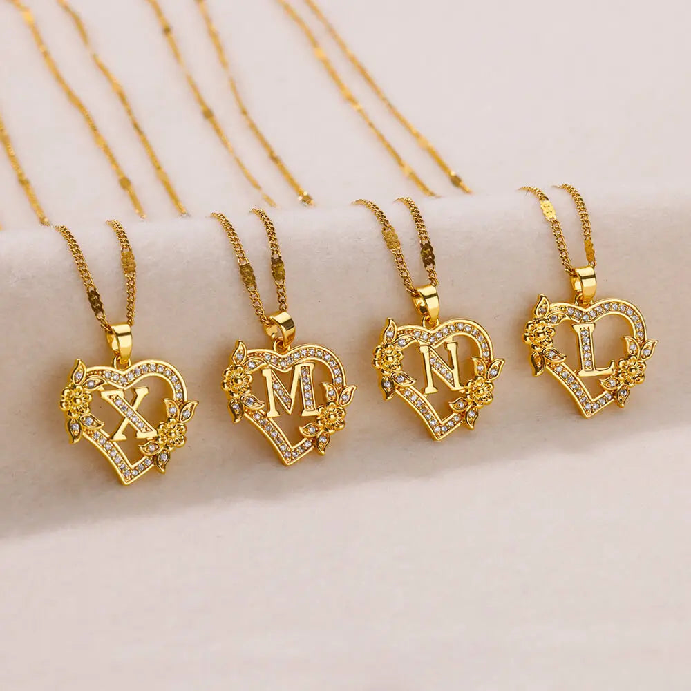 Heart Initial Letter Necklaces For Women Gold Color Stainless Steel Chain A-Z Alphabet Pendant Necklace Birthday Jewelry Gift - Multi Shop24