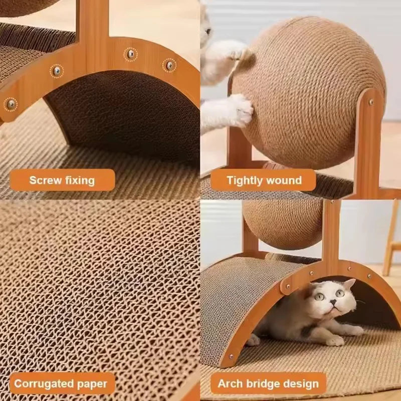 Wooden 2-in-1 Cat Scratcher, Ferris Wheel Vertical Scratching Ball, Sisal Ball Multi Shop24