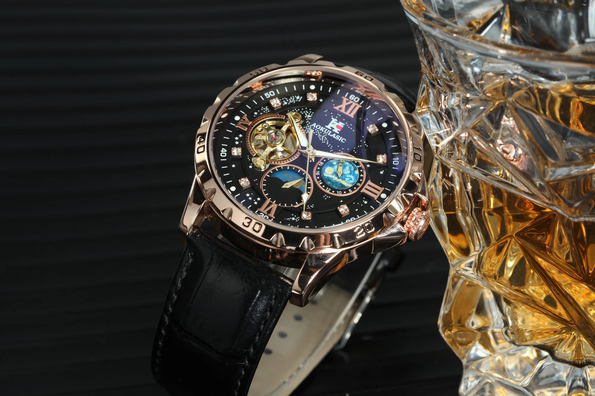 Tourbillon Skeleton Mechanical Watches Starry Sky Moon Phase Diamond Multi Shop24