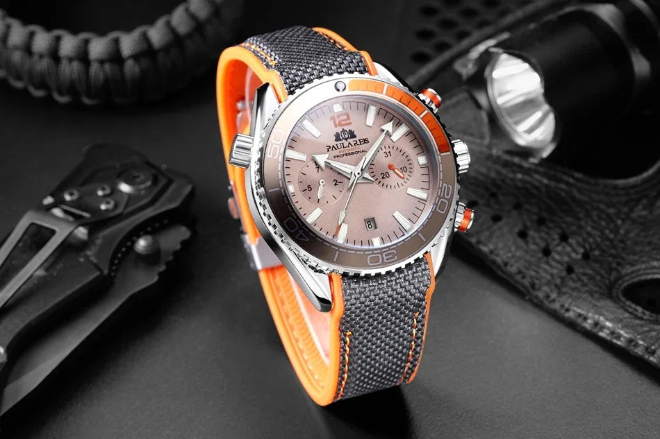 Automatic Watch for Men Mechanical Canvas Rubber Strap Orange Blue Red Multi Shop24