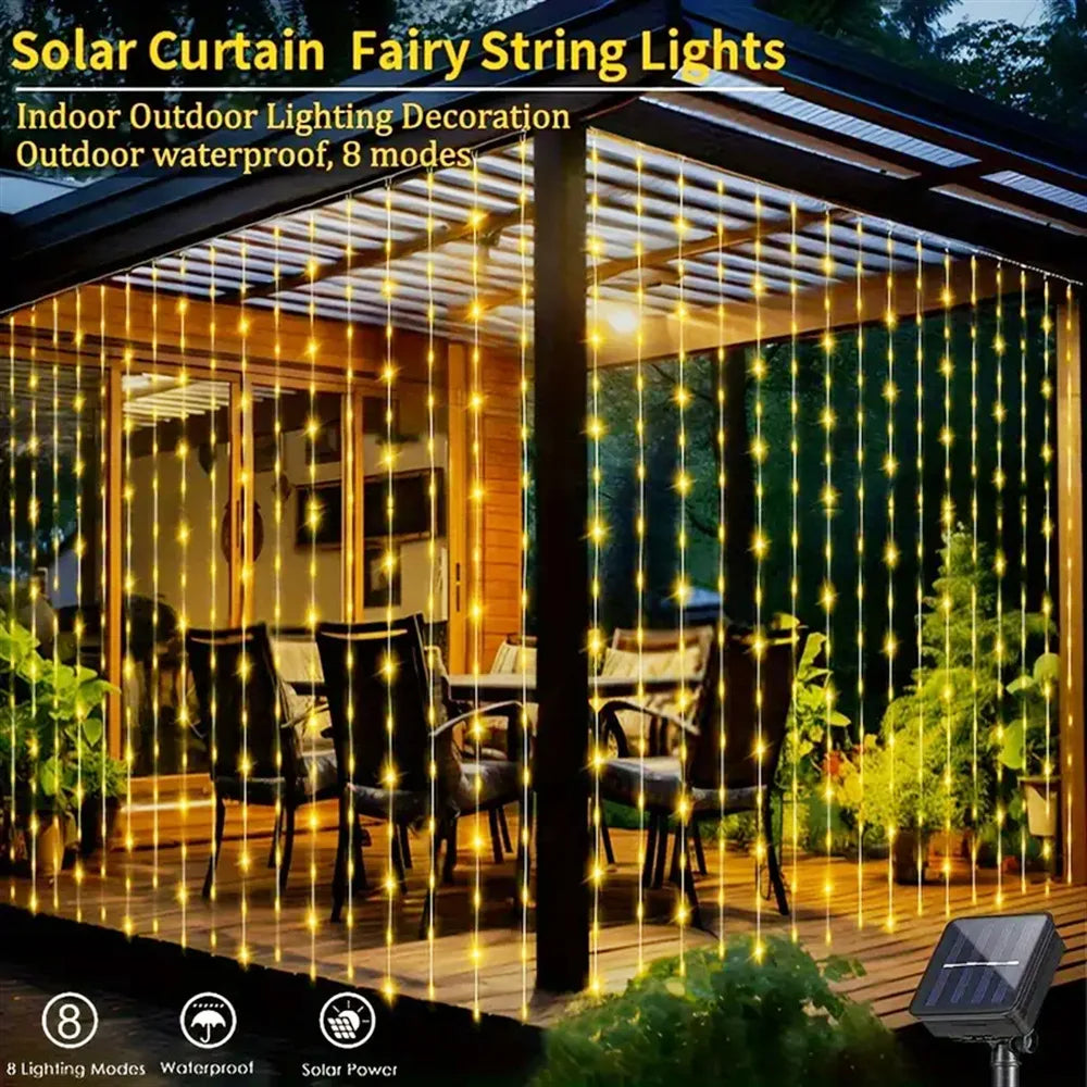Solar LED Curtain Light Outdoor Garland Solar Fairy String Light - Multi Shop24
