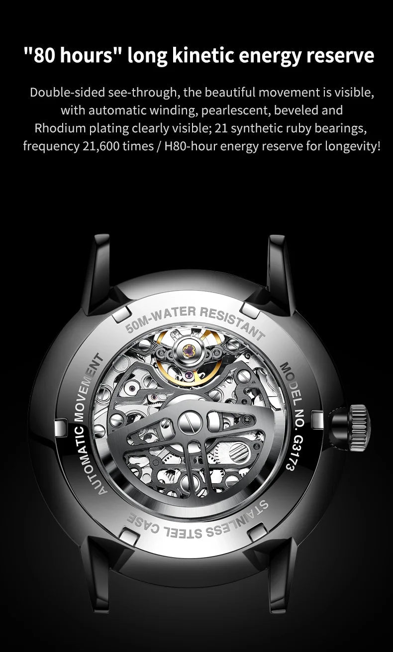 OUPINKE 3173 Original Leather Strap Automatic Hollow Mechanical Wristwatch for Men Multi Shop24