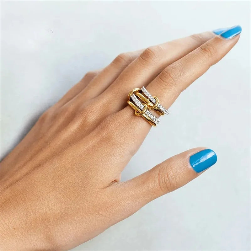A Niche Two-Color Four-Ring Copper Jewelry Ring, Hypoallergenic, Ins Style, Stacking Artifact, Suitable For Young Wome Jewelry - Multi Shop24